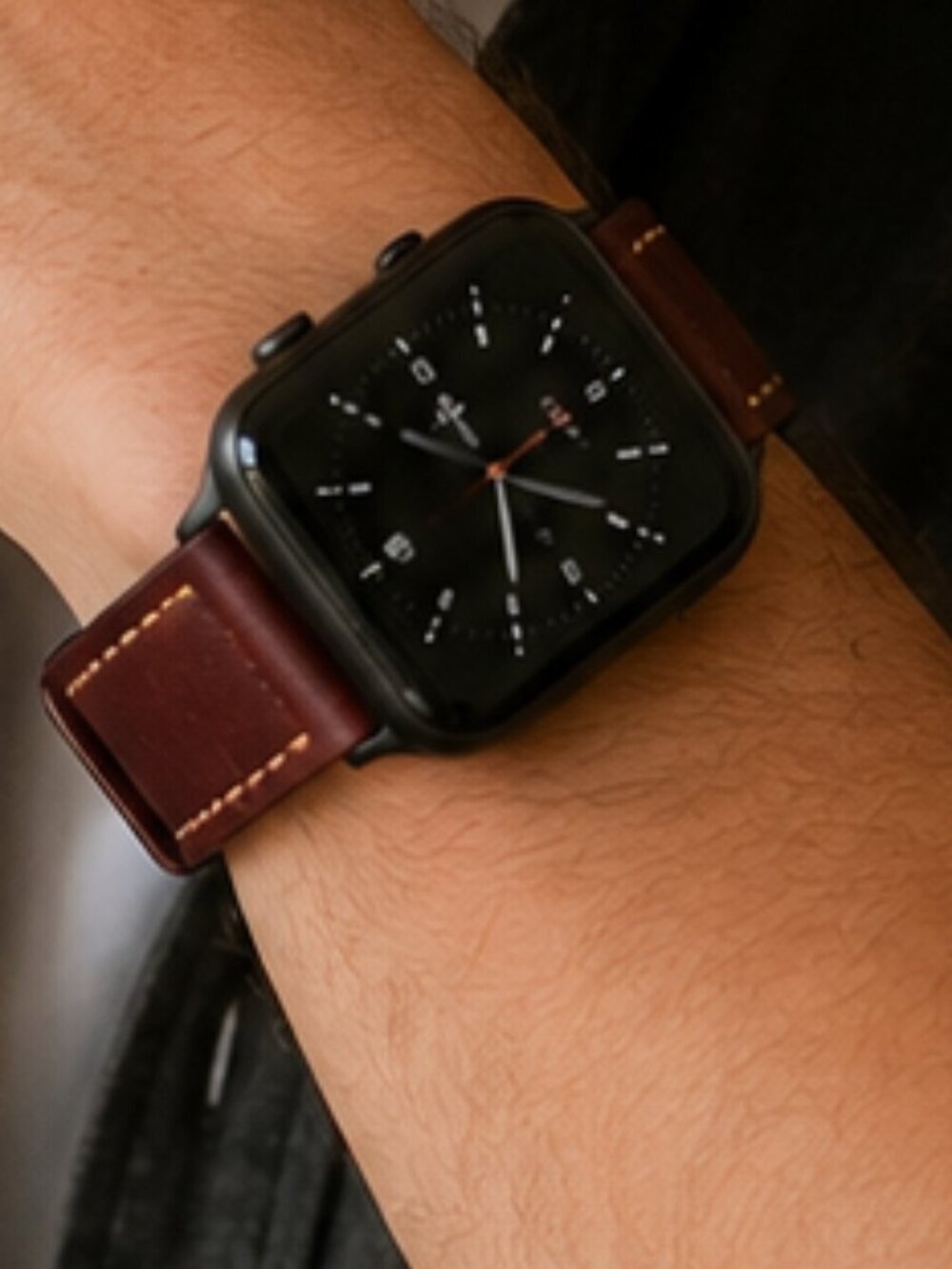 Genuine Leather Apple Watch Band 24 Brown Distressed Strap Black Hardware